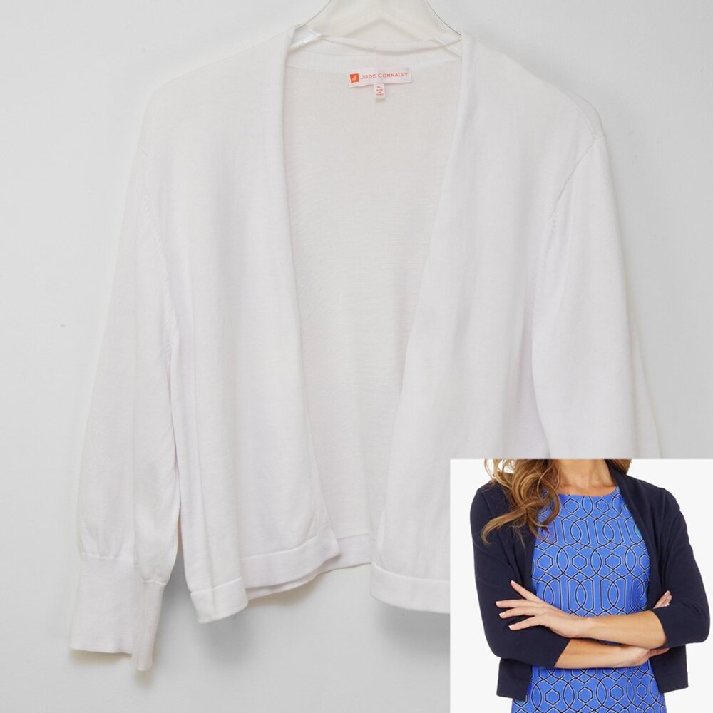 Jude Connally Priscilla Cardigan Sweater Pima Cotton Cropped White Size XL